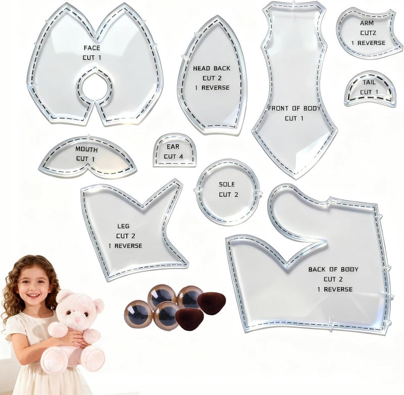 SUNYAO 10 Inch Memory Bear Quilting Templates & Sewing Patterns - Beginners Friendly | with PVC Stencil Rulers, Craft Eyes and Noses Step-by-Step Tutorials/Instructions for Easy DIY(10in) - Image 1